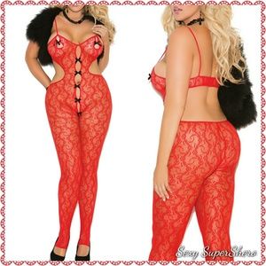 🆕PLUS Sexy Red Lace Waist slimming Bodystocking